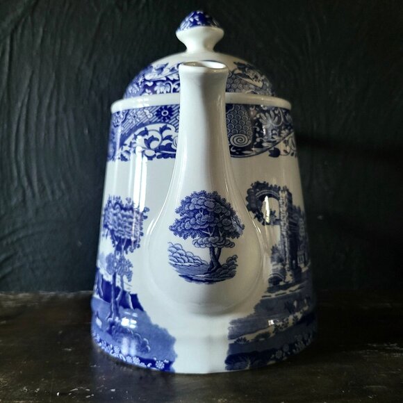 Spode Blue Italian Ascot Teapot Coffee Pot Blue Transferware 36 oz, Chateaucore - Picture 4 of 12